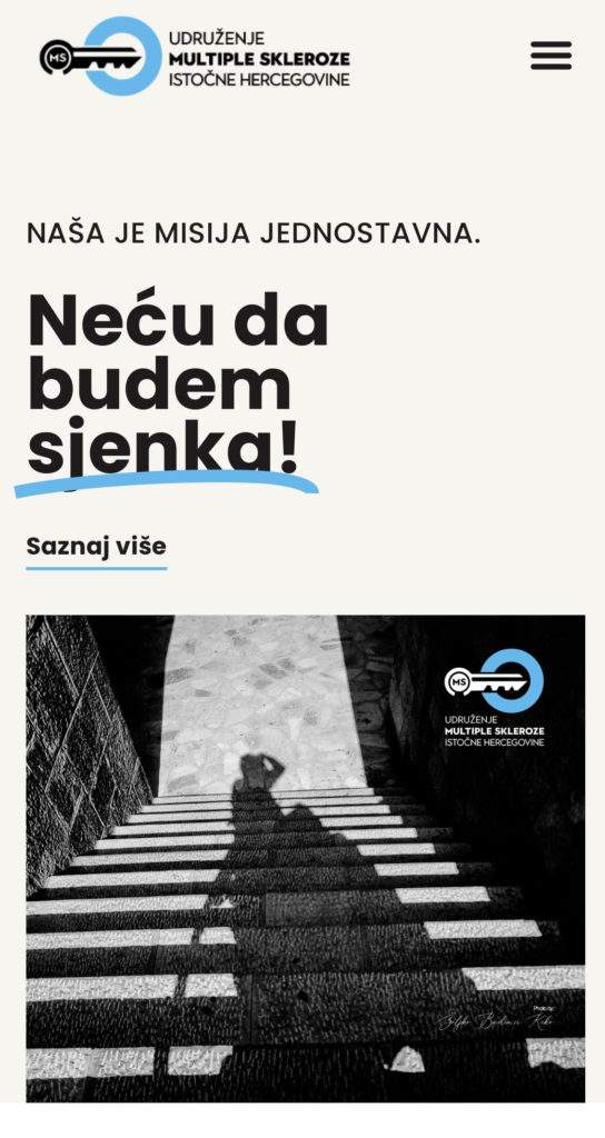 Slika prikaz mobilne verzije stranice za udrugu